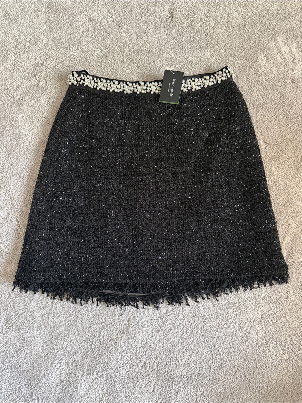 kate spade Black Tweed Pearl-Trim Mini Skirt